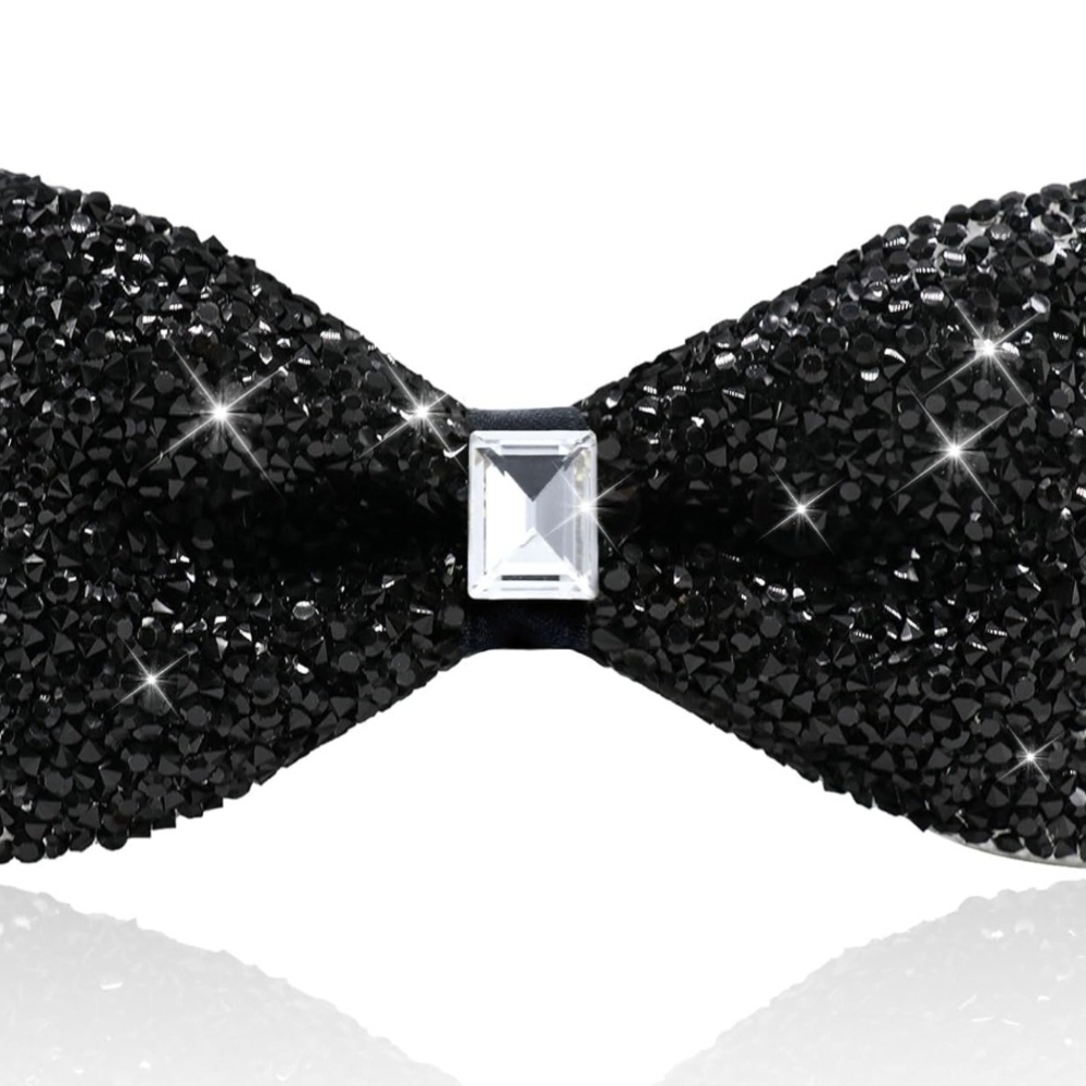 Sparkling Black Bow Tie with Gem Accent